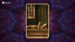 Four of Swords tarot card showing a figure lying in rest with hands folded