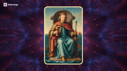 King of Cups tarot card showing a calm king seated on a throne surrounded by water