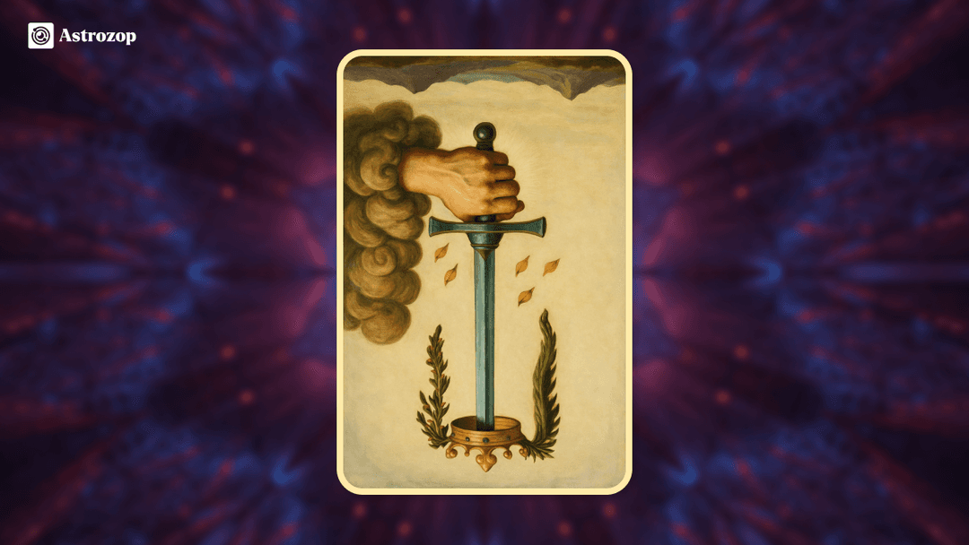 Reversed Ace of Swords tarot card showing a sword pointing downward